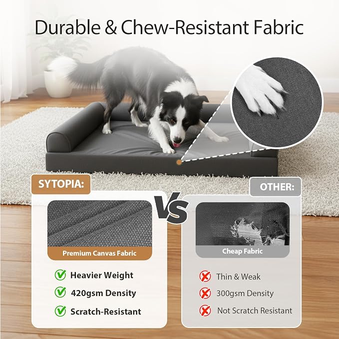 Sytopia 42in Dog Beds for Large Sized Dogs,XL Orthopedic Pet Bed with Removable Washable Cover, Waterproof Egg Crate Foam, Non-Slip Bottom, Supports up to 100+ lbs for Old Pet, Dark Gray - Image 2