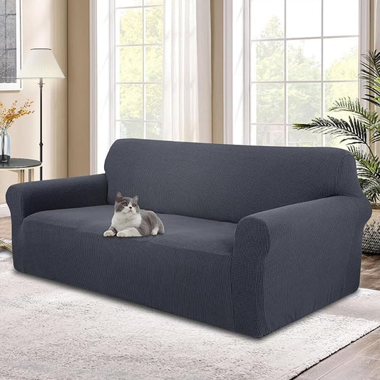 Stretch Oversized Sofa Couch Cover Washable, Dark Gray | 1-Piece X-large Sofa Cover For 3 Cushion,Furniture Protector Couch Cover For Dogs, Polyester Spandex Jacquard fabric by LuxshareHome