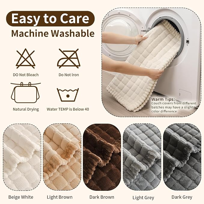 Couch Covers for Sofa Washable, Non Slip Couch Covers for Dogs, Soft Plush Pet Friendly Dog Couch Cover, Plaid Couch Protector for Dogs, Pet Couch Cover for LoveSeat(Beige White,28"×59",1PC) - Image 7