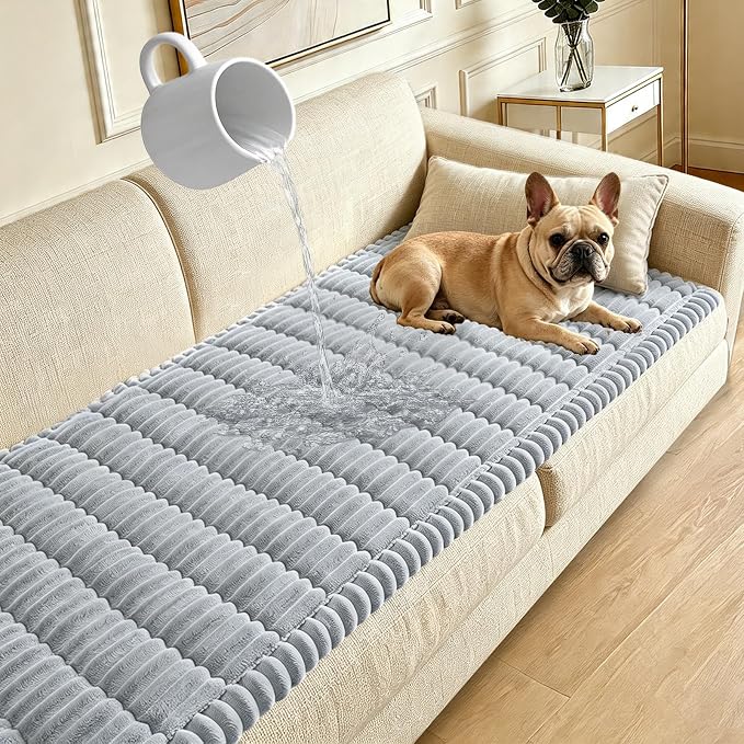 Waterproof Couch Cover for Dogs Washable,Nonslip Fuzzy Durable Pet Friendly | Soft Slipcovers for 3 Cushion Sofa Cover,Plush Thick Protector Fits Mat Bed Leather & Fabric Couches Light Grey 27.6"x59.06" by CoSofSLIP