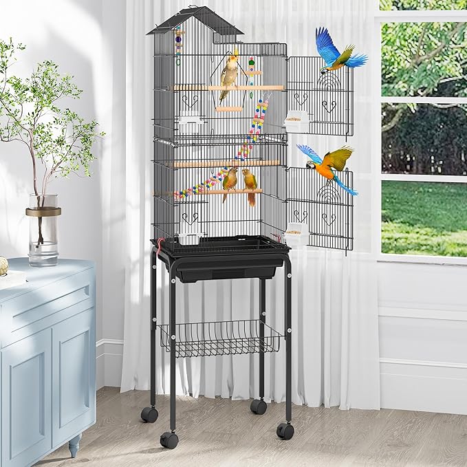 YITAHOME 62 Inch Large Bird Cage​ | Bird Cage​ with ​Rolling Stand, ​Feeding Doors​ & ​Hanging Accessories​ for ​Parrots ​Cockatiels ​​Parakeets​ by YITAHOME