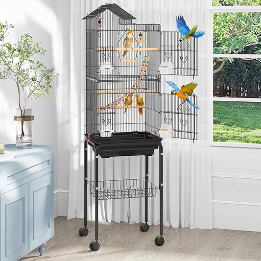 YITAHOME 62 Inch Large Bird Cage​ | Bird Cage​ with ​Rolling Stand, ​Feeding Doors​ & ​Hanging Accessories​ for ​Parrots ​Cockatiels ​​Parakeets​ by YITAHOME