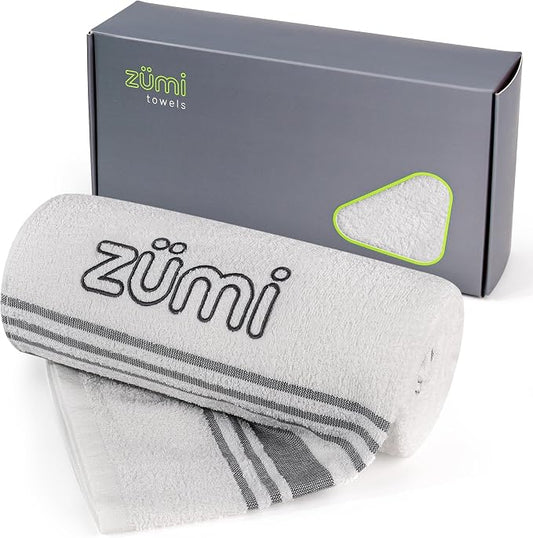 Zumi 100% Cotton Quick Dry Large Travel Towel - Soft, Thin, Compact, Highly Absorbent, Lightweight Camping Towel for Beach, Gym, Bath, Shower, Swimming, Dorm, RV - White by Zumi+Towels