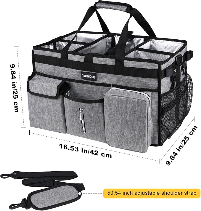 Large Cleaning Caddy Bag with Rigid Support Board, Cleaning Organizer Tote with Detachable Divider, Adjustable Shoulder Strap & Waist Belt, Cleaning Supply Carrier for Cleaners & Housekeepers - Image 7