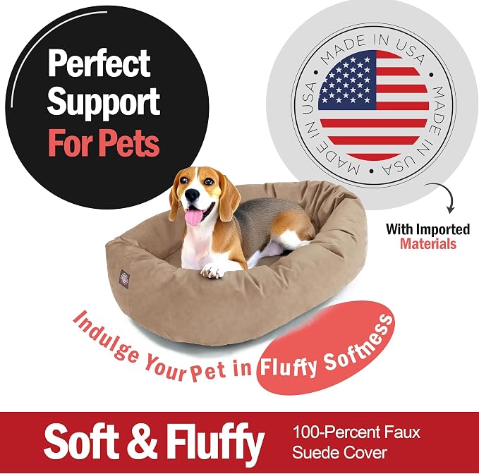 Majestic Pet 32 Inch Suede Calming Dog Bed Washable – Cozy Soft Round Dog Bed with Spine Support for Dogs to Rest their Head - Fluffy Donut Dog Bed 32x23x7 (Inch) - Round Pet Bed Medium – Stone (2025) - Image 2