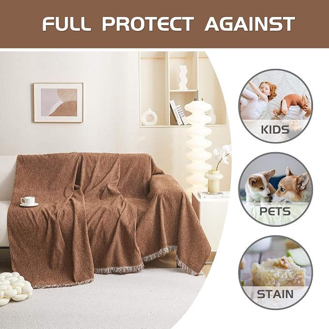 MEETSKY Couch Cover for Pets Sofa Cover for 3 Cushion Couch Sofa Oversized Sofa Slipcovers Sectional Sofa Covers Washable, Sofa Throw Couch for Dogs Couch Protector, 91"x 150"，Camel - Image 3
