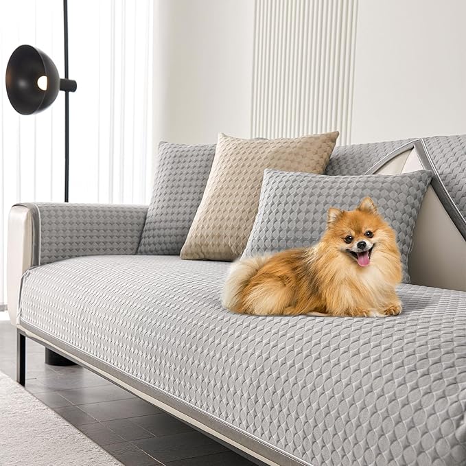 OTOB Cooling Couch Covers for Sofa Washable Non Slip Pet Friendly, 1 Piece | Elegant Gray, 35.4"x82.7", Premium Ice Silk Fabric, Modern Geometric, Soft, 3D Bionic Breathable, Sectional Sofa Protector by OTOB