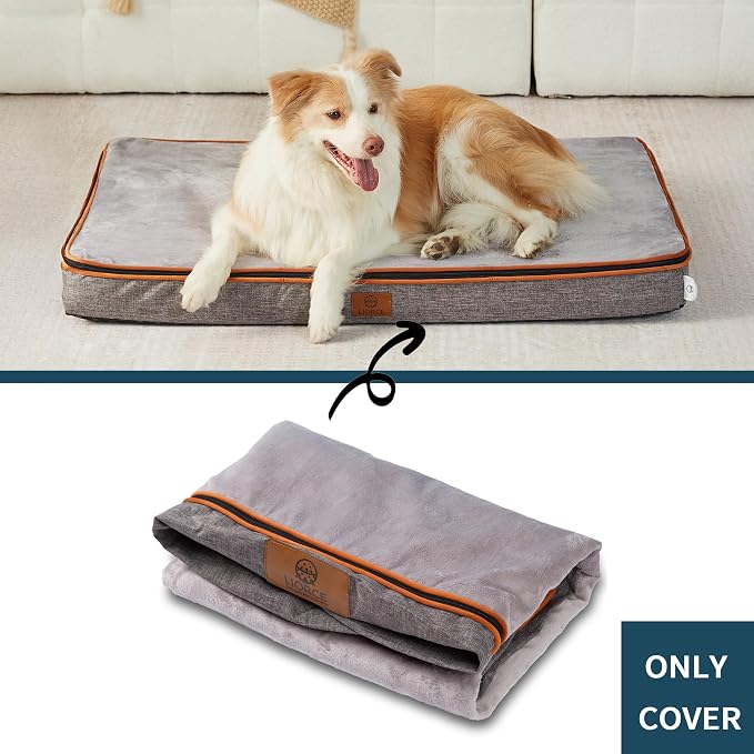 LIROCE Washable Dog Bed Cover Replacement, XL Wrap-Around Zipper Cover for Orthopedic Memory Faom Dog Bed (41x27x4 inches), Ligth Grey - Image 2