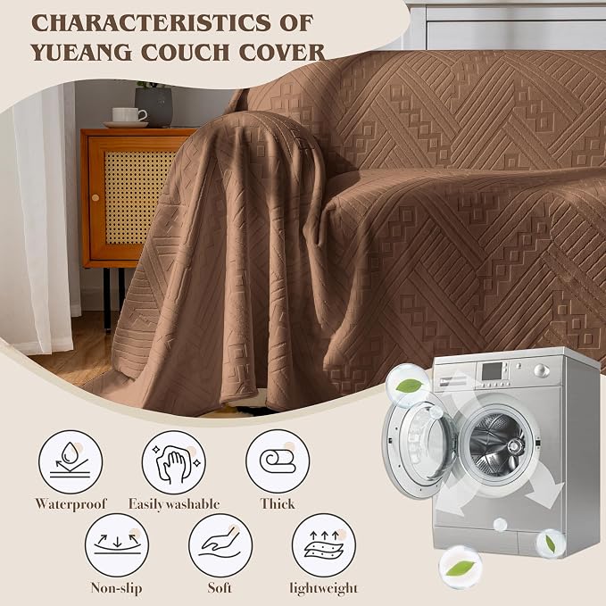 Waterproof Couch Cover, Reversible, Pet-Friendly, Washable and Anti-Slip Couch Covers for Sofa Protection with 3 Cushions, Sofa Slipcovers for Dogs and Cats (71×118in/Brown) - Image 7