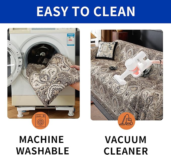Vintage Couch Covers for Sofa Washable Sofa Covers for 3 Cushion Couch Non Slip Couch Covers for sectional Sofa Chenille Jacquard Furniture Protector for Dogs Pet Friendly Brown, 71"x102" - Image 7