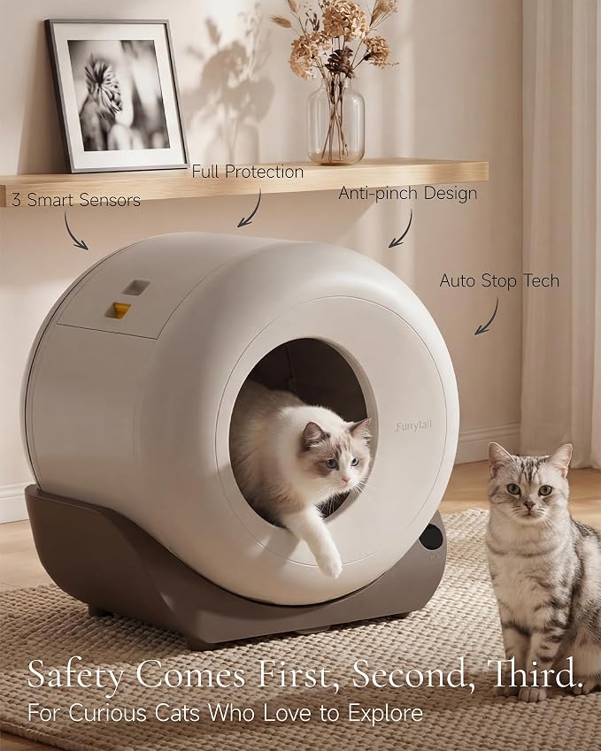 Furrytail Automatic Litter Box Self Cleaning, Kitty Litter Box, Smart Safety Sensors, Advanced Odor & Leak Control, Large Capacity for Multi Cat Homes, with App Control & 40 Trash Bags, Gray - Image 6