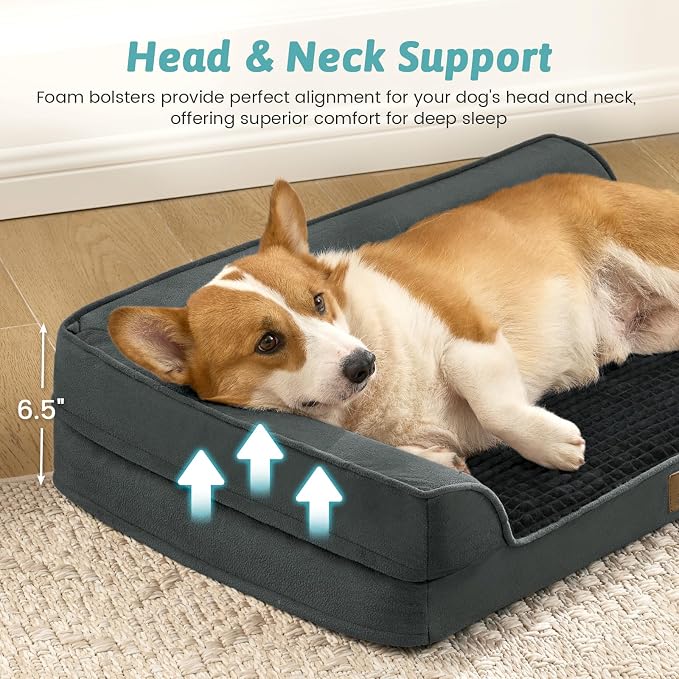 COZY KISS Orthopedic Dog Bed for Medium Small Size Dog, Dogs Crate Bed, L Shaped Foam Anti-Slip Bottom Pet Cat Sofa with Washable Removable Cover, Suitable for Pet Up to 40 lbs, 30x20x6.5 inch, Black - Image 2