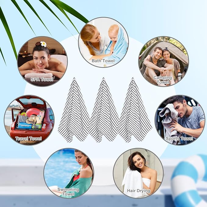 SmoothNovelty Pack Microfiber Bath Towels Bulk 27'' x 60'' Oversized Size Bath Towel Highly Absorbent Extra Large Soft Drying for Beach Shower Summer Salon Sport Gym Party (Stripes,Grey,16) - Image 6