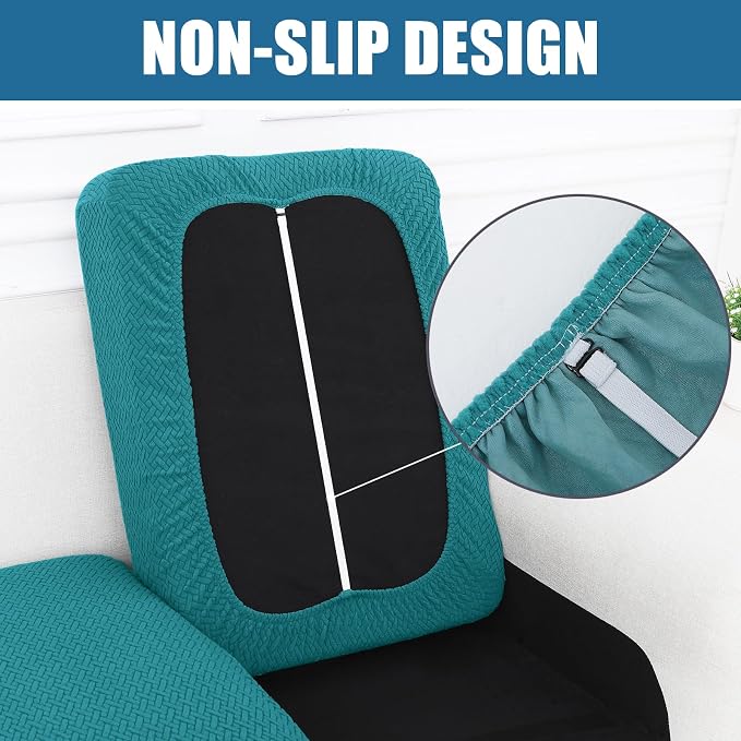 Smiry Waterproof Couch Cushion Covers, L Shape Sectional Couch Covers | Stretch Jacquard Chaise Lounge Sofa Slipcover, Washable Elastic Furniture Protector for Pets, Chaise, Peacock Green - Image 3