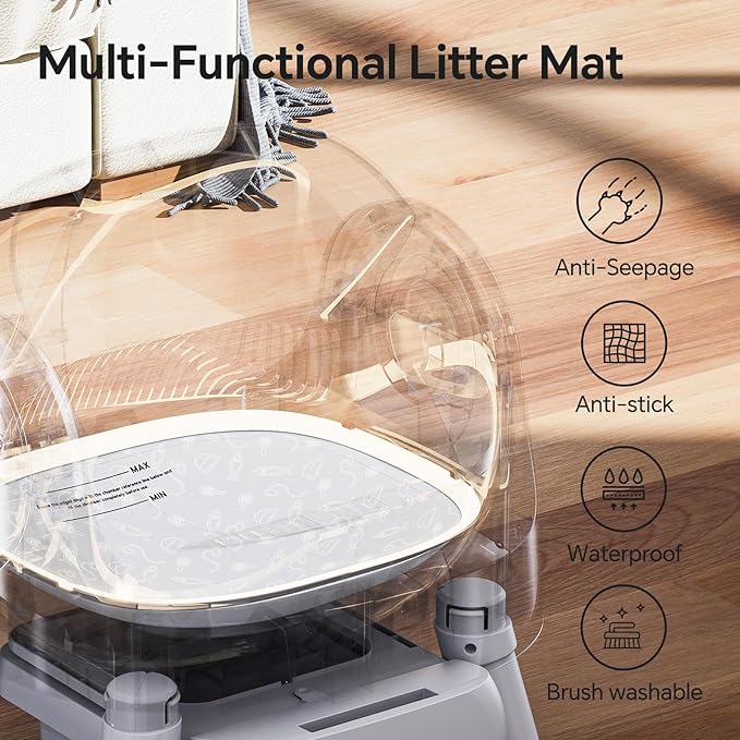 Mimfam Automatic Self Cleaning Litter Box, with 4 Pairs Infrared Senor, Open-Top Design for Multi-Cat Homes, Comes with Liner Bags and Cat Litter Mat, Grey - Image 6