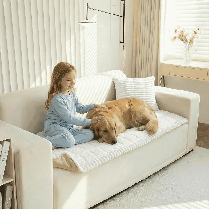 Non-Slip Sectional Couch Covers, Washable Pet Friendly Furniture Protector for Dogs Cats, Soft Thick Slipcover for L-Shaped Sofa (Sold by Piece, Not Set) (White, 27.6"x70.5") - Image 2