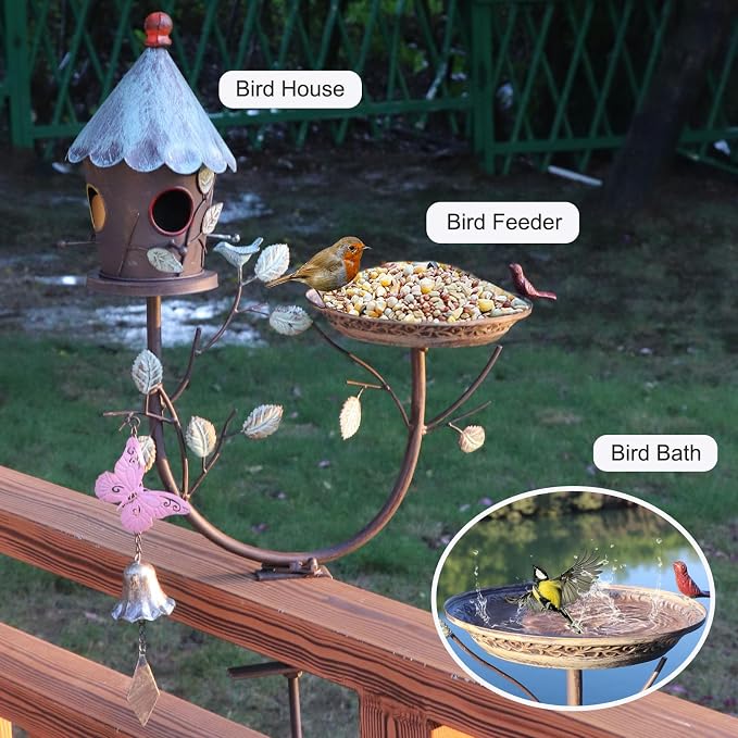 Deck Bird Bath, Metal Bird Bath and Bird Houses, Deck Mounted Bird Bath | Detachable and Adjustable Sturdy Deck Bird Bath for Outdoor Porch Yard Garden Decoration - Image 6