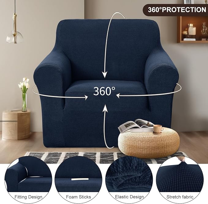 U-NICE HOME Stretch Recliner Chair Cover Armchair Slipcover, Navy | Furniture Protector, 1-Piece Chair cover, Washable, Pet friendly, Polyester Spandex Jacquard fabric - Image 3