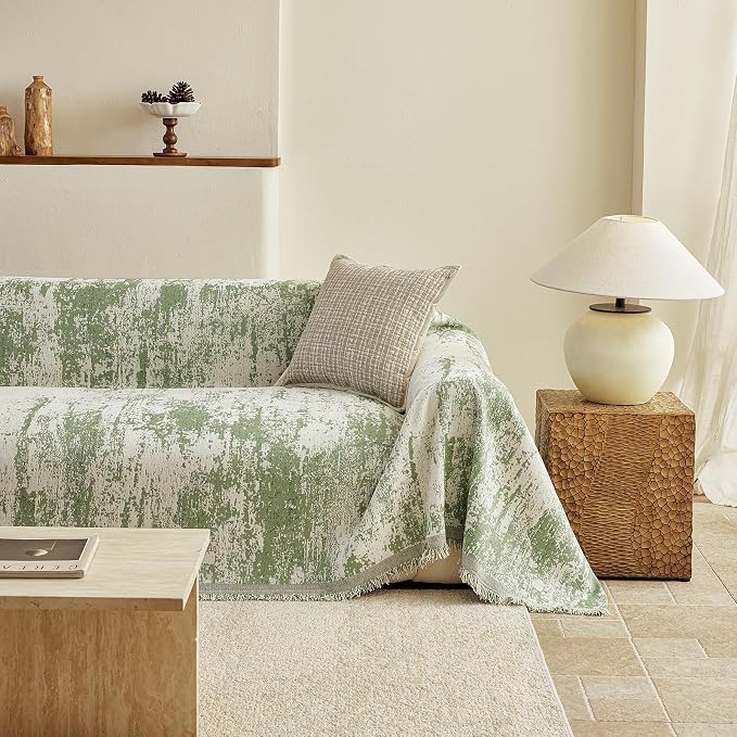 STACYPIK Boho Couch Cover Sofa Cover Washable, Abstract Geometric Sofa Covers for 3 Cushion Couch, Modern Aesthetics Green Jacquard Sofa Slipcover for Loveseat Pet Couch Covers for Sectional-71X134IN - Image 3