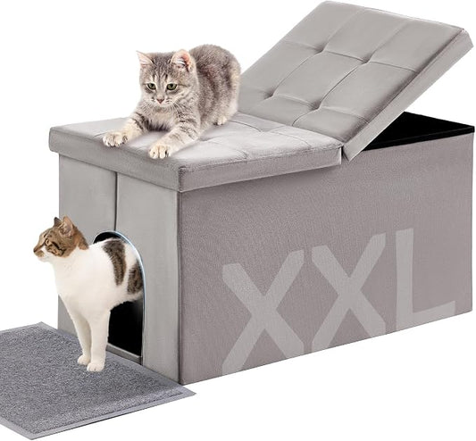 MEEXPAWS Cat Litter Box Enclosure Furniture Hidden Extra Large, Lift Design Lid Velvet Cat Washroom Bench Storage Cabinet | 35.4x19.7x19.7 in | Dog Proof|Urine Proof Inside|Quick Assembly| Easy Clean by PETPRODUCTS