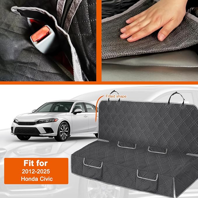 Dog Car Seat Cover for Honda Civic 2012-2025 | Waterproof Pet Bench Seat Cover for Back Seat, 600D Heavy Duty Scratch Proof Nonslip Truck Seat Covers for Dogs - Image 2
