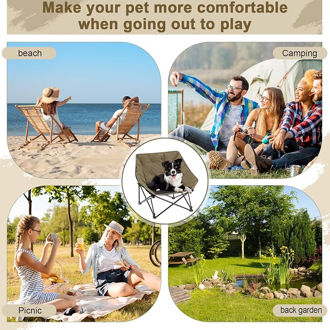 CroBlissful Portable Dog Camping Chairs for Dogs Raised Pet Bed for Outdoor Folding Chair Patio Lazy Puppy Cot Heavy Duty Pet Camping Gear(28x 24 x 22 Inches,Brown) - Image 4