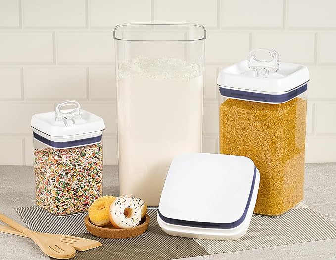 Felli Flip Tite Acrylic Food Storage Container with Lid 6” XL Air Tight Ring Seal Flip Lock, Plastic Kitchen Baking Canister for 5 lb Flour Sugar Rice Protein Powder Pantry Organizer (Nest-L) - Image 2