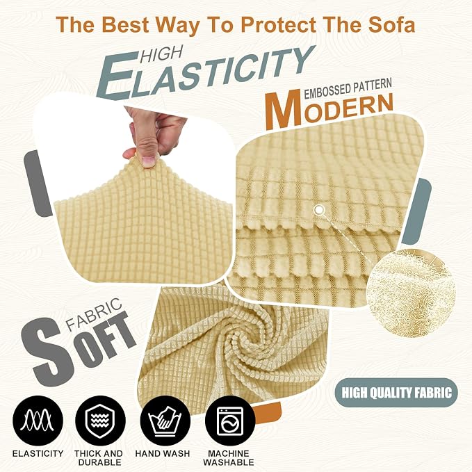 Stretch Couch Covers for Sofa Washable, Large, Beige | 3seat sofa covers for 3 cushion couch, Furniture Protector Couch Slipcover cubre sillones para sala for Kids, Dogs - Image 4