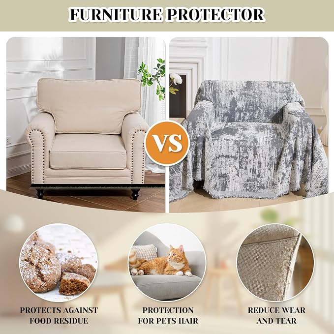 MEETSKY Small Couch Cover Oversized Chair Cover Washable, Chenille Soft Throw Cover for Single Sofa, Abstract Geometric Sofa Slipcover Multi-Use Furniture Protector for Pets, 71" x 91", Deep Grey - Image 7