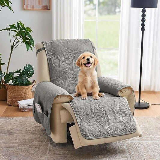 Gray Recliner Chair Covers, Quilted Décor Water-Repellent Medium Lazy Boy Chair Covers, Pet Friendly Recliner Cover for Dogs Cats, Washable Couch Cover (Recliner 26", Cool Gray) by Pamhaven