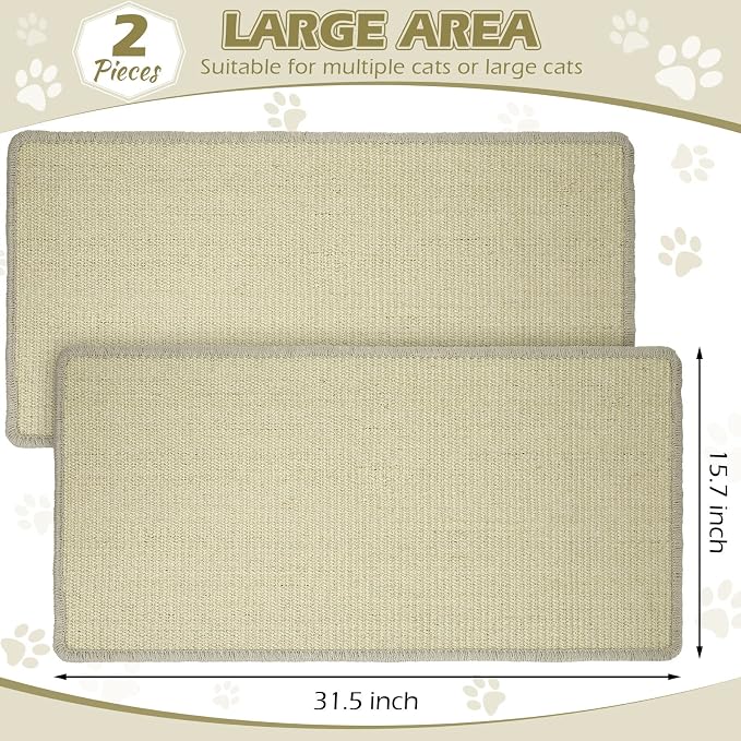 Riakrum 2 Pack Large Cat Scratch Pad Sisal Mat 32 x 16 Inches,Beige - Image 2