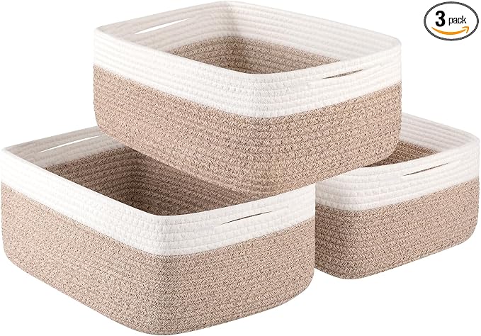 OIASKET Storage Baskets for Organizing 3 Pack, Woven Baskets for Shelves, Closet Organizer Bins Empty Gift Basket Toy Storage for Toys, Books, Towels, Clothes, 15"x11.42"x6.7", Yellow by OIASKET