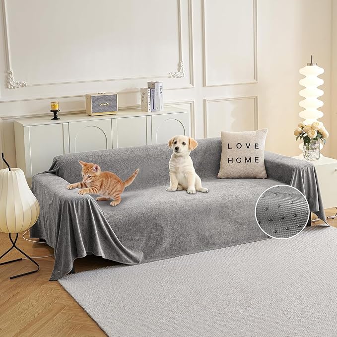MYSKY HOME Couch Covers for Dogs, Non-Slip Sofa Slipcover, 91"x134", Grey | Sofa Cover for 3 Cushion Couch, Dog Couch Covers for Sectional Sofa, Cat Scratch Furniture Protector, Sofa Covers Washable - Image 8