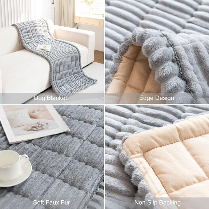 Faux Fur Plush Dog Couch Cover 3D Stripe Fuzzy Sofa Cover Non-Slip Fluffy Dog Bed Cover Pet Blanket Sofa Couch Furniture Protector for Puppy Large Dog Cat (Light Grey,24"x82") - Image 7