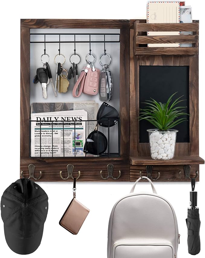 Key Holder for Wall, Mail Organizer Wall Mount with 5 Hooks and Shelf | Home Decorative with 5 Double Hooks and Chalkboard for Home Coat/Letter/Dog Leash/Entryway/Hallway/Living Room Decor - Image 7
