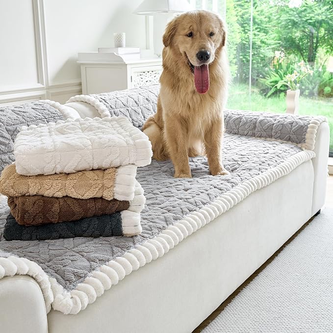 Fuzzy Couch Covers for Dogs, Non Slip Thick Dog Couch Cover Protector, Plush Pet Couch Covers for Sofa Washable, Soft Sofa Cushion Slipcovers Pet Friendly(1PC, Light Grey, 27.6”x94.5”) - Image 2