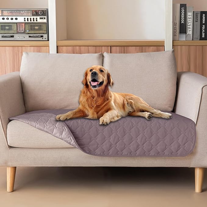 gogobunny 100% Double Sided Waterproof Dog Blanket Soft Pet Bed Cover Reversible Protect Furniture Couch Sofa Car for Puppy Large Dog Cat (Dark Sea Fog/Light Sea Fog, 32x53 Inch (Pack of 1)) by gogobunny