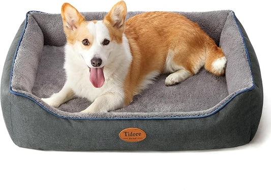 Tidore Orthopedic Dog Beds for Medium Dogs, Durable Egg Crate Foam Sofa Dog Bed wit Washable Removable Cover,Waterproof Lining,Pet Bed for Large Dogs (Dark Grey-Velvet, 31.5" L x 25.2" W x 7" Th) by Tidore
