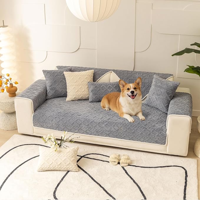 OTOB Non-Slip Couch Armrest Covers for Sofa, Washable Plush Sofa Arm Cover, All Season Soft Geometric Jacquard Armchair Slipcovers Cozy Pet Recliner Couch Protector, 1 Piece (Light Gray, 27.6"x27.6") - Image 9