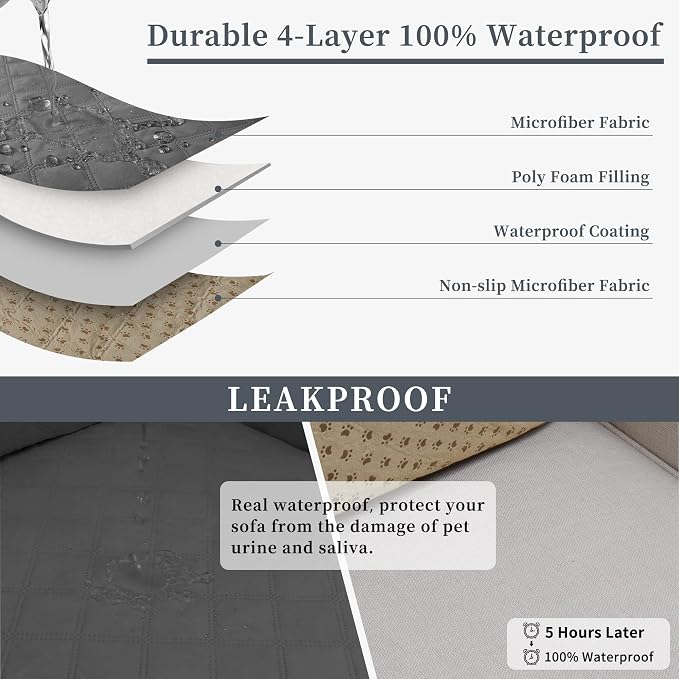 Easy-Going Waterproof Sectional Couch Covers with Chaise 2-Piece Non Slip L Shape Sofa Cover for Dogs Leakproof Furniture Protector Cover with Adjustable Strap for Pets (X-Large, Dark Gray) - Image 4