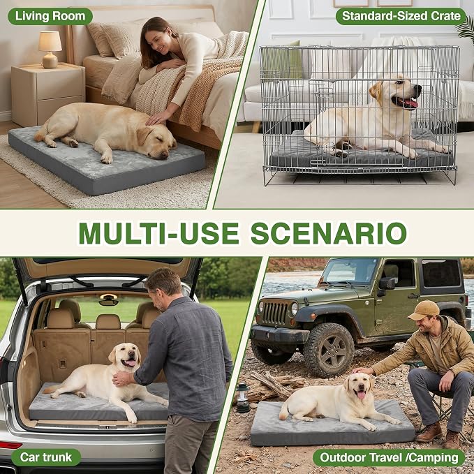 Waterproof Large Dog Bed, Washable Outdoor XL Pet Foam Pad 44x32 Anti-Slip | Extra Large Orthopedic Pet Bed, Durable Removable Cover, Reversible Faux Leather & Flannel, Dog Sleeping Mats,Gray - Image 5