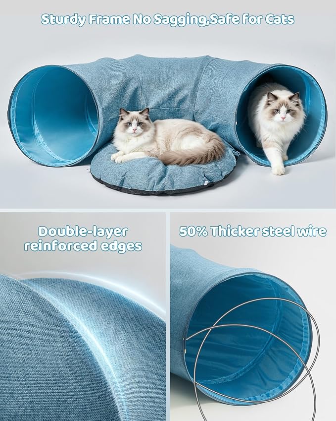Odoland Linen Cat Tunnels with Central Cat Bed, Interactive Cat Toys Detachable Washable Soft Mat Large Indoor Play Tunnel Cave for Kittens and Small Animals - Image 5