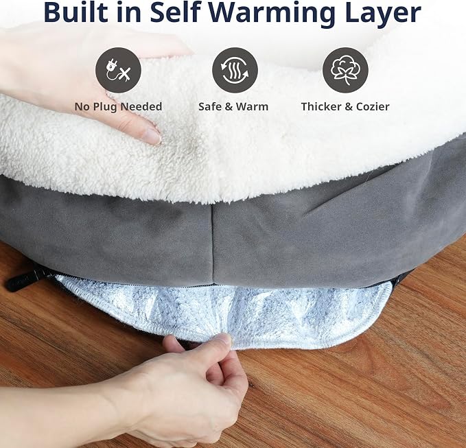 Self Warming Cat Bed, 17.7" x 13.7" Anti-Slip Soft Round Thermal Pet Cushion Bed for Kittens, Cats, Puppies and Small Dogs, Gray - Image 3