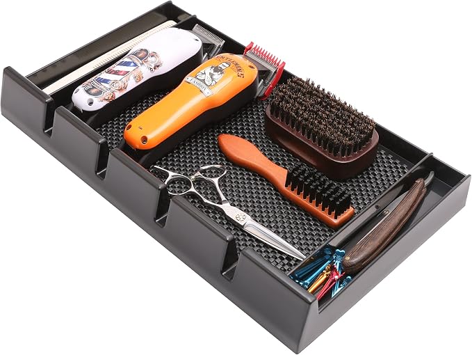 Barber Clipper Tray Organizer, Trimmer, Corded Clippers Holder for Hairdresser, Salon Station Haircut Tools Keeper with Anti-Slip Mat - 15.7" L x 8.9" (Rectangle) - Image 4