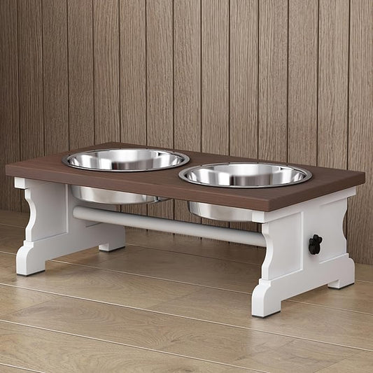 Piskyet Elevated Dog Bowls, Dog Bowls Stand, Raised Dogs Bowl's with 2 Stainless Steel Wooden Dogs Bowl,3.5Cups6''H_30 oz Bowl-Farmhouse Style by Piskyet