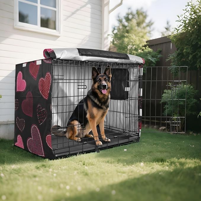 Dog Crate Cover Kennel Cover for Dog Cages Breathable for Wire Cage Indoor Outdoor Black Striped Heart - Image 8