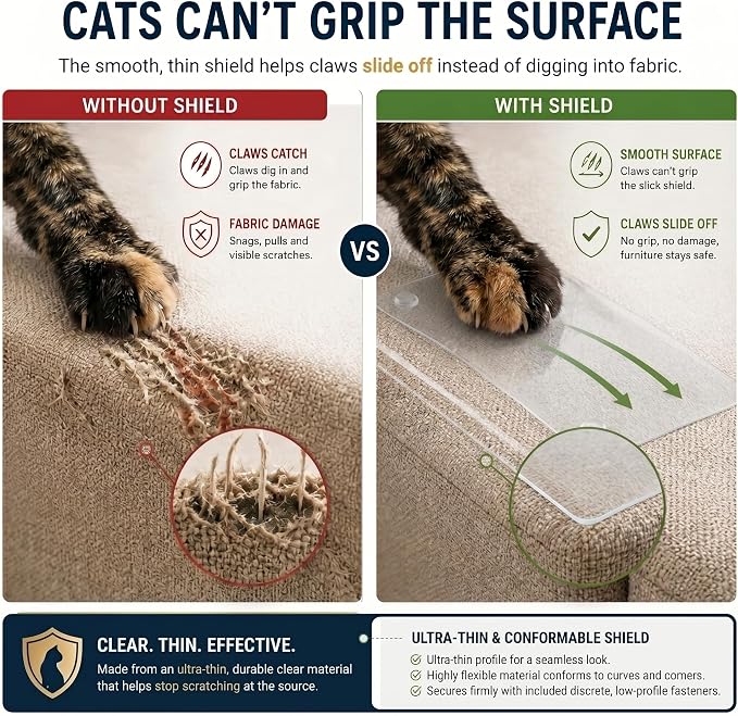 Stelucca Amazing Shields Cat Scratch Furniture Protector - 6 Pack XL | 17" x 12" sheets, sofa guard, claw- deterrent pet coverage, self-adhesive with 50 twist pins, cuttable to fit - Image 2