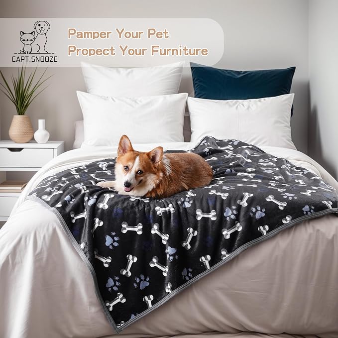 Waterproof Dog Blankets Pet Blanket, 30"x40" Cat Blanket for Indoor Cats, Soft Fluffy Sofa Car Bed Protector, Reversible Sherpa Fleece Puppy Blanket for Small Medium Dogs(Navy Paws) - Image 6