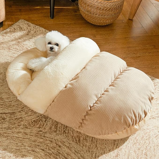 Romaneco Bed for Dog and Cat, Pet Bed, Ultra Soft Cute Plush Slipper Cat Cave Bed, Anti Slip Warm Pet House Nest, Self-Warming, Ideal for Indoor Use - Fits up to 25lbs (30"X22", L, Light Brown) by Romaneco