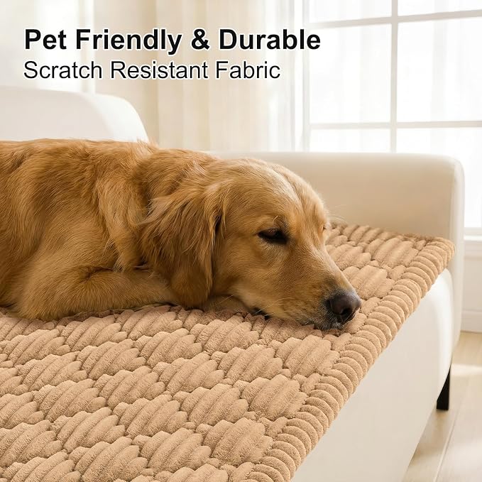 Smiry Couch Cover for Dogs Washable, Non Slip Fuzzy Pet Sofa Protector | Soft Thick Furniture Cover for Sofa, Loveseat and Sectional, Scratch & Pet Hair Resistant (Camel, 35.4" x 63") - Image 3